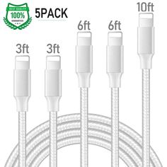 an image of three different types of cables with the words 5 pack on each side