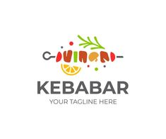 kebab logo with lemon, carrots and spices on white background stock photo