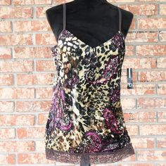 Multicolored Camisole Top Adjustable Spaghetti Straps Built In Bra Size Xl Armpit To Armpit Measures 17 Inches Length Measures 24 Inches Body Is 100% Polyester Inner Is 57% Cotton, 38% Polyester, 5% Spandex Retailed $32 Bin 20 Lace Camisole Top, Future Mom, Idea Board, Lace Camisole, Fashion Line, New Directions, Mom Outfits, Outfit Idea, Bra Sizes