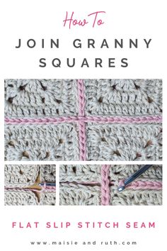 Crochet Flat Slip Stitch Seam How To Seam Together Granny Squares, Whip Stitch Granny Squares, How To Crochet Blocks Together Squares, Crochet Two Squares Together, Seeing Granny Squares Together, Combining Granny Squares Crochet Blocks, Crocheting Pieces Together, How To Slip Stitch Crochet Pieces Together, How To Crochet Blocks Together