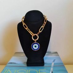 Protection And Energy In A Very Chic Way. Front Closure, Round Carabiner That Allows You To Change The Pedant Or Can Even Be Used With More Pendants Together. Very Versatile Shocker Necklace. Brand New. 18k Yellow Gold-Tone Plated. Hypoallergenic. Made In Brazil. Blue Gold Chain Necklace As Gift, Blue Gold Chain Necklace For Gift, Blue Metal Necklace With Evil Eye, Blue Metal Evil Eye Necklace, Blue Evil Eye Metal Necklace, Blue Metal Jewelry With Adjustable Chain, Blue Metal Chain Jewelry, Adjustable Blue Chain Necklace As Gift, Adjustable Blue Chain Necklace For Gift