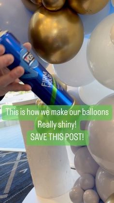 a person is holding a blue and white toothbrush in front of balloons that say, this is how we make our balloons really save this post