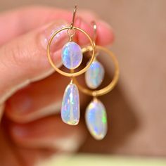 Atlantis Drops Opal Earrings. Kyanite Earrings, Golden Circle, Larimar Pendant, Opal Earrings, Labradorite Pendant, Circle Pendant, Gorgeous Earrings, Atlantis, Ear Wire