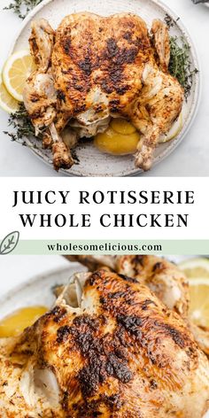 juicy rotissee whole chicken with lemons and herbs