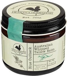 Hearth and Homestead: Handmade "Blue Outback" Australian Whipped Tallow Balm with Emu, Jojoba, Sandalwood, and Blue Cypress - 1.3 oz - Whipped Tallow Balm, Whipped Tallow, Tallow Balm, Organic Body Butter, Happy Cow, Infused Olive Oil, Saturated Fat, Popular Items, Fatty Acids