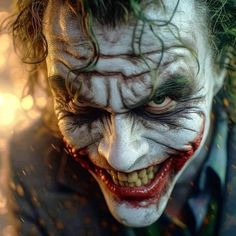 the joker is smiling and looking at the camera