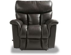 the reclining chair is brown leather and has an arm rest that sits on top of it