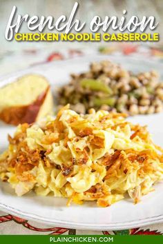 chicken noodle casserole on a white plate