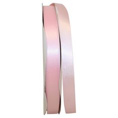 pink satin ribbon with silver foiling on the edge and two sides, one side is white