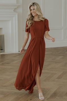 Naomi Short Sleeve Maxi Dress | Cinnamon - Baltic Born Cinnamon Color, Short Sleeve Maxi Dress, Baltic Born, Modest Bridesmaid Dresses, Fall Wedding Guest Dress, Belt Tie, Mob Dresses, Glamorous Dresses, Short Sleeve Maxi Dresses