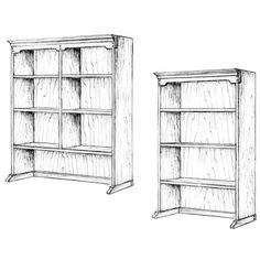 two bookshelves side by side, one is open and the other has closed