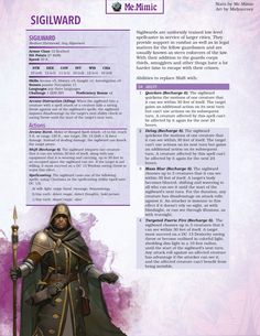 DnD 5e Full Bestiary Entry for Sigilward by Me.Mimic Low Level Dnd Monsters, Monster Humanoid, Dm Board, Dnd City, Grim Hollow, City Guard, 5e Monsters, Dnd Stats, Dnd Homebrew