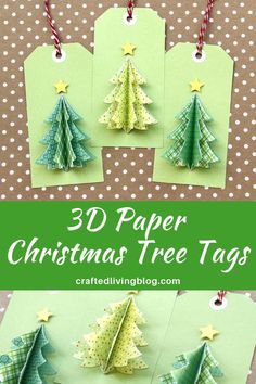 3d paper christmas tree tags with green background