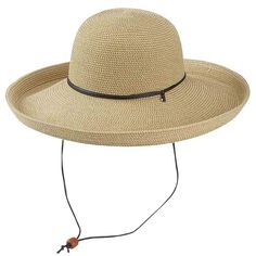 Women's up brim hat with wind resistant chin cord. Dome crown. Up turned kettle brim, 4" wide. Faux leather chin strap with wooden bead toggle. Rated for excellent UPF 50+ sun protection. Blocks UVA and UVB rays. Packable, crushable, travel friendly hat. Elastic tie inside to adjust size. One size. 58% polyester and 42% paper blend straw Black Tweed, Brim Hat, Wide Brimmed, Wooden Beads, Upf 50, Sun Hats, Floppy Hat, Sun Protection, Straw