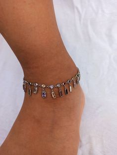 "Color: silver Material: 925 Sterling Silver Weight:2.75 grams height : 1.3cm bracelet length: 22cm 5 cm extension (27cm) Delicate ankle bracelet, colorful anklet, 8.5 + 1.5\" adjustable chain extender. Please make sure this size fits your ankle. If you need a different length, simply indicate your desired length in the note box at checkout, and we'll gladly make it for you All items are packed in an elegant jewelry box and ready to give as a gift. If you would like us to send the jewelry direct Silver Sterling Silver Anklets For Parties, Silver Anklets With Adjustable Chain As Gift, Dangle Anklets With Adjustable Chain As Gift, Adjustable Dangle Anklets As Gift, Adjustable Cubic Zirconia Anklets For Gift, Silver Cubic Zirconia Anklets For Gift, Silver Cubic Zirconia Anklets As Gift, Gift To Girlfriend, Blue Anklet