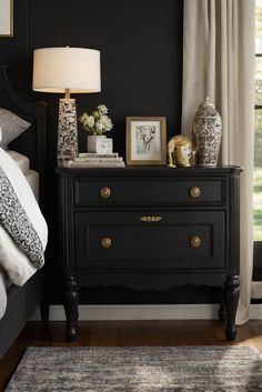 luxury home decor, modern interior design, custom home interiors, designer living room Black Nightstand Decor, Boho Nightstand Decor, How To Decorate Nightstand, Night Stand Styling, Bedside Table Decor Ideas, Nightstand Aesthetic, Vintage Night Stands, Bedside Table Ideas