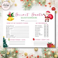 Secret Santa Questionnaire PrintableSecret Santa Form Secret Santa for Work Secret Santa Printable Secret Santa Wish List Instant download This form helps you to know your guestsfavorites and celebrate a Christmas party betterInstant downloadReady for printingNo editsave timePrint as many as you wantWHAT IS INCLUDED1 high-resolution JPG filesize 7 x 5 in1 PDF filesize 7 x 5 in1 high-resolution JPG filesize US letter (8.5 x 11 inwith crop marks for easily printing 2 (7 x 5 incards per sheet1 PDF Secret Santa Sign Up Sheet For Work, Secret Santa Wish List, Secret Santa Printable, Secret Santa Questionnaire Printable, Santa Questionnaire