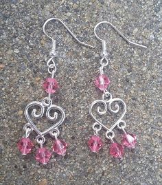 #Handmade #Silver #Heart Shape #Pink #Crystal #Bead Dangle #Earrings, Pink Bead #Chandelier Earrings, #Victorian Earrings, #Women's Earrings, Women's #Jewelry Sterling Silver Heart Beads Dangle Earrings, Elegant Heart-shaped Jewelry With Dangling Beads, Elegant Heart-shaped Earrings With Dangling Beads, Elegant Heart Beaded Dangle Earrings, Chandelier Earrings Diy, Bead Chandelier, Valentine Earrings, Beaded Chandelier Earrings, Victorian Earrings