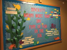 a bulletin board with different types of marine life on it and under the words diversy means more than one type of fish in the sea