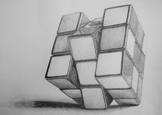 a pencil drawing of a rubik cube