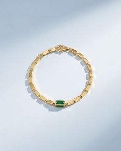 Suzanne Kalan Block-Chain Single Emerald Thick Bracelet in 18k yellow gold Luxury Gold Emerald Cut Bracelets, Classic Gold Bracelets With Emerald, Gold Bracelets With Baguette Cut Gemstone, Gold Emerald Bracelets For Formal Occasions, Formal Gold Bracelets With Emerald, Elegant Green Chain Bracelet, Block Chain, Golden Frame, Evening Wear