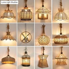 many different types of lights hanging from the ceiling