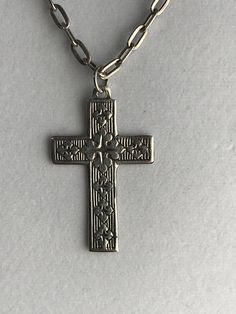 Sterling silver cross with chain Adjustable Cross Chain Jewelry, Sterling Silver Cross Necklace With Pendant, Silver Chain Cross Jewelry, Vintage Sterling Silver Cross Pendant Necklace, Vintage Silver Sterling Silver Cross Necklace, Vintage Sterling Silver Cross Necklace, Sterling Silver Crucifix Cross Necklace With Adjustable Chain, Silver Crucifix Cross Necklace With Chain, Silver Cross Necklace With Chain