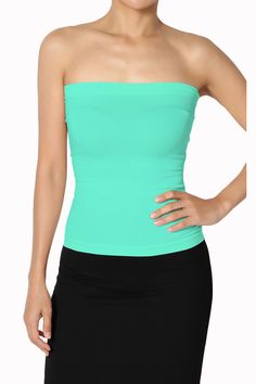 Ellenie Strapless Sealmess Tube Top MINT_1 Spring Stretch Tube Top With Built-in Bra, Stretch Bandeau Camisole With Built-in Bra, Solid Strapless Seamless Tube Top, Solid Seamless Strapless Tube Top, Chic Strapless Stretch Camisole, Strapless Fitted Camisole For Spring, Fitted Strapless Camisole For Spring, Trendy Stretch Tube Top With Built-in Bra, Trendy Stretch Seamless Tube Top