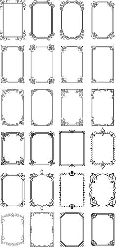 a large set of ornate frames and dividers in black and white, each with different designs