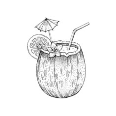 a drawing of a drink in a glass with an umbrella