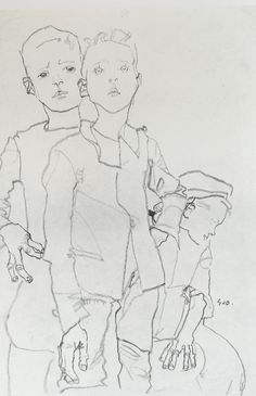 a drawing of two people standing next to each other