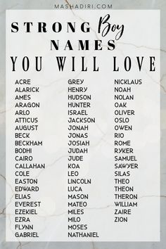 a poster with the names of different people in each language, and an inscription that says strong boy you will love