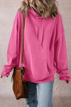 Drawstring Pocketed Long Sleeve Hoodie - Sydney So Sweet Denim Short Dresses, Oversized Hoodie, Denim Leggings, Workout Hoodie, Fall Shopping, Pink Hoodie, Sweater And Shorts, Hat Hairstyles, Long Sleeve Hoodie