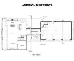 the first floor plan for an apartment with blueprints on each side and second story