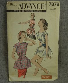 an old sewing book with two women's dresses and one woman's blouse