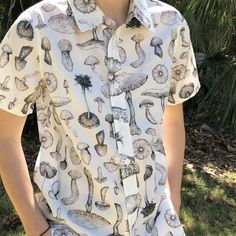 Mycology Button Down- Stippled Mushroom Unisex T-Shirt Ink Mushroom, Surface Design Portfolio, Home Textiles, Character Outfits, Design Portfolio, Surface Design, Pen And Ink, Aesthetic Clothes, Pretty Outfits