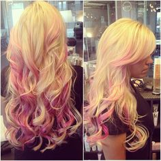 Definitely gonna have to do this but with black instead of blonde, blonde is not my color :P Long Blonde Curls, Hair Play, Bright Hair Colors, Bright Hair, Trendy Hair Color, Ombre Hair Color, Balayage Highlights