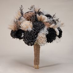 Retro Modern Bridal Bouquet Wedding Bouquet With Black Flowers, Dark Boho Wedding Bouquet, Black Bridesmaid Bouquet, Black And Taupe Wedding, Black Bouquet Wedding, Black And White Flower Bouquet, Black And White Bouquet, Diy Bridal Bouquet Tutorial, Silk Flowers Diy