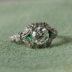 Antique Art Deco Diamond Engagement Ring by Estate Diamond Jewelry, $8500.00  #Antique #EngagementRing Estate Engagement Ring, Art Deco Diamond Ring Engagement, Bijoux Art Deco, Estate Diamond Jewelry, Antique Diamond Engagement Rings, Antique Engagement, Emerald Engagement, Deco Engagement Ring, Antique Engagement Rings