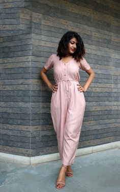 "Beige baggy jumpsuit for women, Linen jumpsuit, Made to order, Custom made, Plus size -Model height: 5'3\" wearing size S -Length: 52\" -Fit: Comfortable Hand embroidered sequin work on front and back." Pink Relaxed Fit Jumpsuit For Loungewear, Baggy Jumpsuit, Bohemian Pants, Jumpsuit Casual, Black Linen Dress, Jumpsuit For Women, Womens Jumpsuits, Linen Jumpsuit, Branding Photography