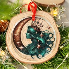 Celestial Moon Goddess Glass Ornament Pagan Yule Ornament-MoonChildWorld Wiccan Christmas, Wiccan Yule, Witch Ornaments, Pagan Tree, Yule Ornaments, Pagan Christmas, Pagan Yule, Yule Tree, Witch Shop