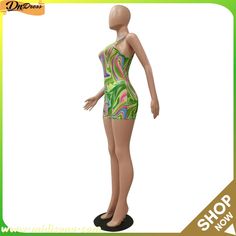 Fashion Printed Casual Slim-fit Jumpsuit Trendy Fitted Sleeveless One Piece, Green Fitted Sleeveless Bodysuit, Fitted Sleeveless Green Bodysuit, Green Stretch One-piece Bodysuit, Fitted Green Bodysuit For Beachwear, Fitted Multicolor One-piece For Spring, Fitted Multicolor One Piece For Spring, Fitted Multicolor One Pieces For Spring, Spring Multicolor Fitted One Piece