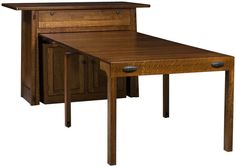 a wooden table with two drawers on each side and one drawer at the top that is open