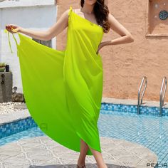 Peilia - Womens Allover Print V-Neck Cover-Up Dress with Spaghetti Straps - Non-Stretch Sexy Beachwear Dress Without Bikini - Ideal for Swimwear & Casual Apparel Green V-neck Sundress For Beach, Yellow Sleeveless Beach Cover-up Dress, Green Spaghetti Strap Maxi Dress For Beach, Green V-neck Sundress For Beach Cover-up, Yellow Spaghetti Strap Beachwear Dress, Green Spaghetti Strap Maxi Dress For Vacation, Yellow Beachwear Sundress For Beach Party, Green Maxi Dress With Spaghetti Straps For Vacation, Green Spaghetti Strap Dress For Beach Party