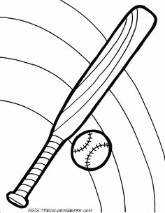 a baseball bat and ball sitting on top of a rainbow coloring page for kids to color