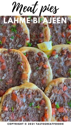 Lebanese Open-Faced Meat Pies - Lahem Bi Ajeen Arabic Meat Pies, Middle Eastern Meat Pies, Armenian Meat Pies, Sfeeha Meat Pies, Sfiha Recipe Arabic Food, Syrian Meat Pies, Lebanese Meat Pies Ground Beef, Arayes Recipe Meat, Sfiha Recipe