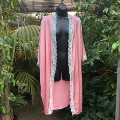 Brand New Beautiful Never Worn Pink And White Lace Kimono Cover. Perfect As A Night Slip Cover! Brand: Pink Blush Size: Small (Fits A Medium Sized Gal Too) (Oversized Loose Fit) I’m A Medium And Fits Great!!! Love It But Just Don’t Wear It. Tag Still On Length: 38” (Offers Welcome- Bundle & Save)!!! Pink Night Slip, Night Slip Cover, Pink Nighty Spring Wedding Night Sleepwear With Open Front, Pink Summer Robe For Bedtime, Summer Pink Robe For Bedtime, Victoria's Secret Pink Lace Sleepwear, Pink Lace Trim Robe For Loungewear, Fitted Lace Robe For Loungewear, Fitted Robe With Lace Trim For Loungewear, Victoria's Secret Pink Sleepwear With Lace Trim, Lace Sleepwear By Victoria's Secret For Bedtime