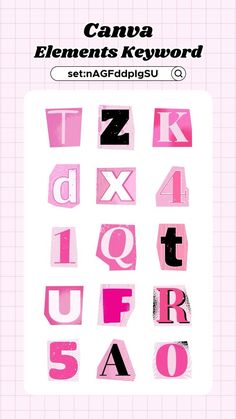 some type of pink and black alphabets on a white background with the words canva elements keyword