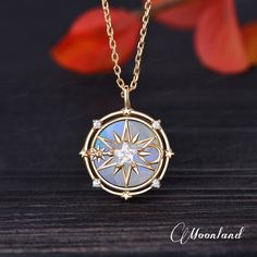 Vintage Moonstone Pendant Yellow Gold North Star Compass Pendant Celestial Jewelry Sun Moon Star Pentagon Charm Dainty Gold Compass Jewelry - Etsy Necklace Pendant Design, Star Fits, Compass Jewelry, Jewelry Drawer, Compass Pendant, Compass Necklace, Atticus