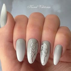 Angel wings Angel Nails, Beautiful Nail Designs, Silver Nails, Chic Nails, Gorgeous Nails, Nails Nail, Cute Acrylic Nails, Perfect Nails, Nail Arts